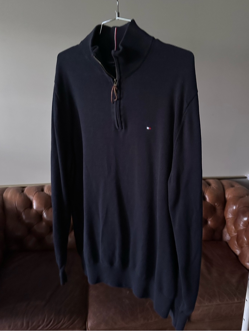 TOMMY HILFIGER • Men's (XL) Dark Navy Half-Zip Pullover Sweater